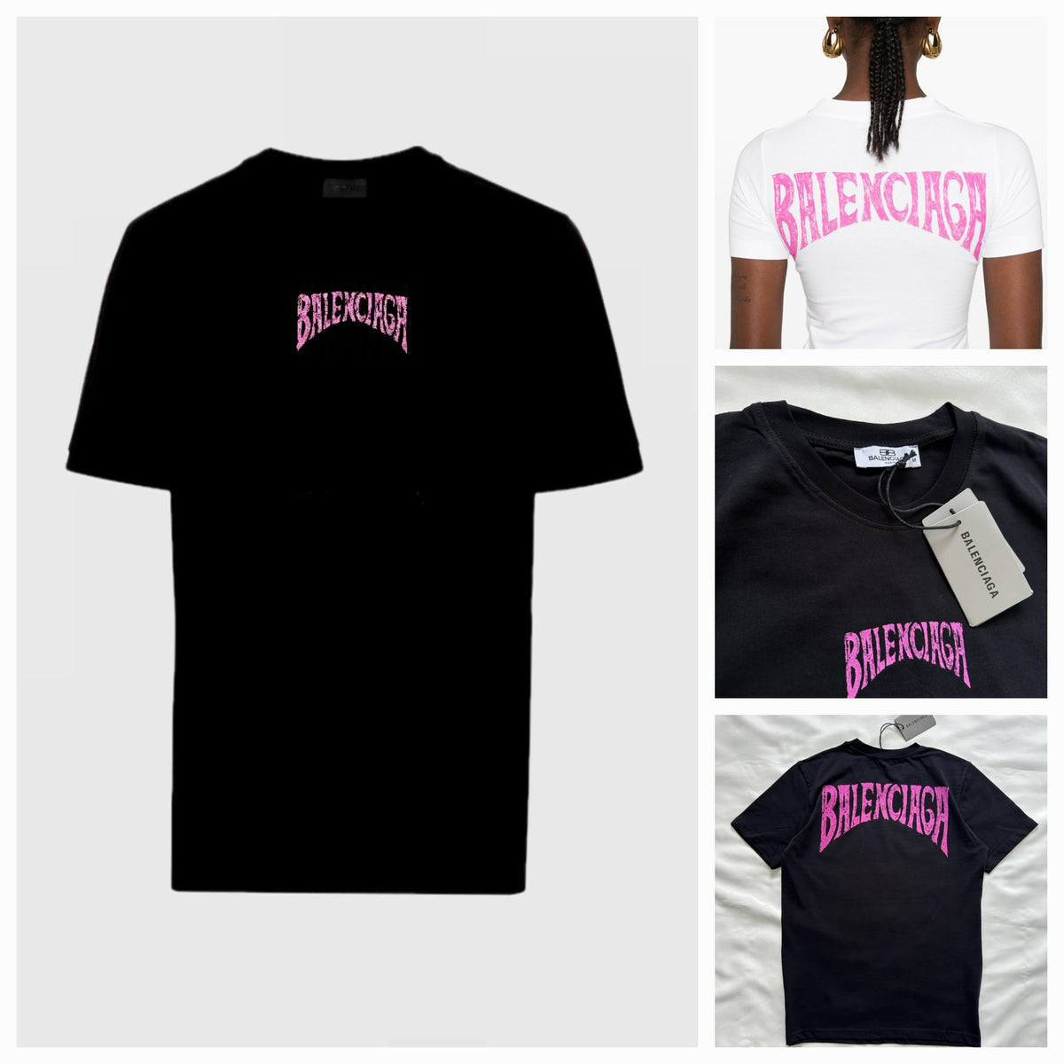Black Balenciaga Pink-Lettering T-Shirt