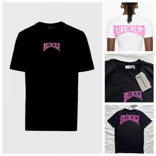 Black Balenciaga Pink-Lettering T-Shirt
