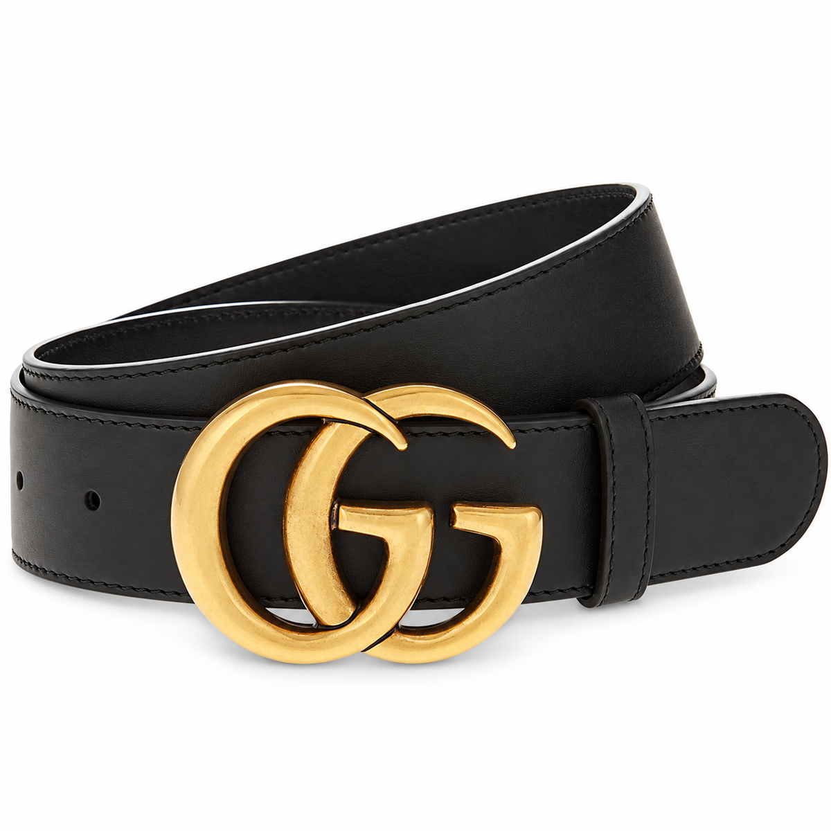 Black Belt with Gold Double-G Buckle on a white background