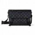 Black & Grey Monogram Messenger Bag with Buckles on a white background