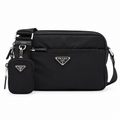 Black Nylon Crossbody Bag with Mini Pouch on a white background