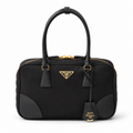 Black Nylon Top Handle Bag on a white background