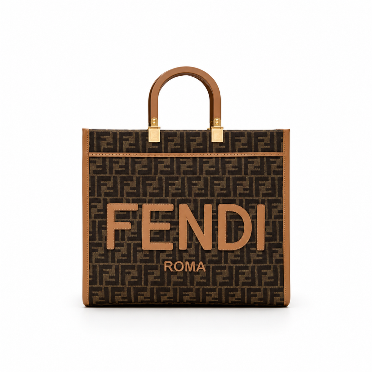 Brown Patterned Lettered Tote