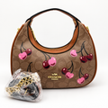 Brown Cherry Print Shoulder Bag