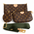 Monogram Multi-Pouch Bag with Green Strap on a white background