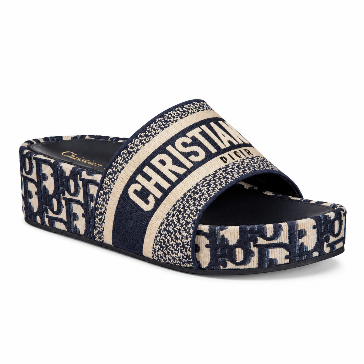 Navy Patterned Platform Slide on a white background