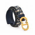 Navy & Cream Patterned Belt with Gold CD Buckle on a white background