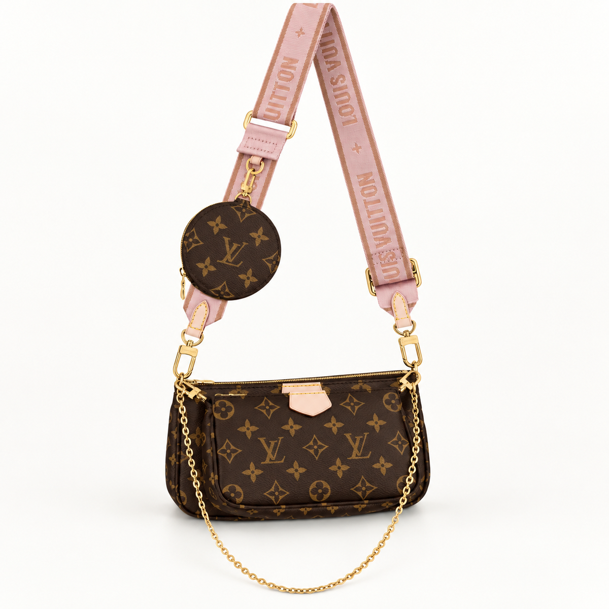 Monogram Multi-Pouch Bag with Pink Strap