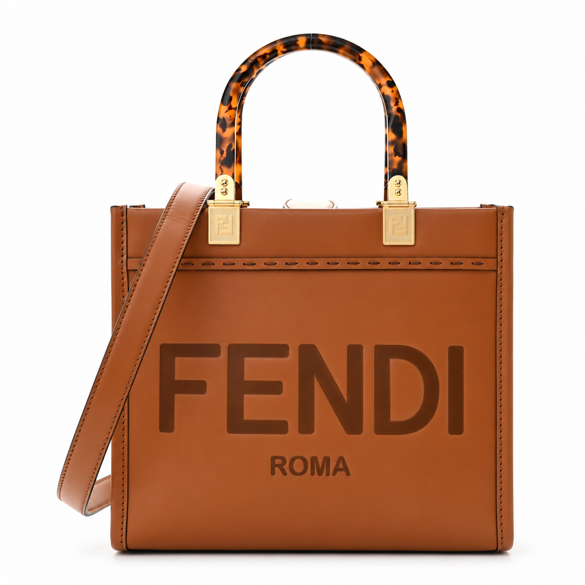 Tan Lettered Tote with Tortoiseshell Handles