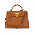 Tan Top Handle Bag with Gold Lock