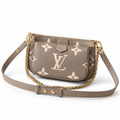 Taupe & Cream Monogram Shoulder Bag on a white background